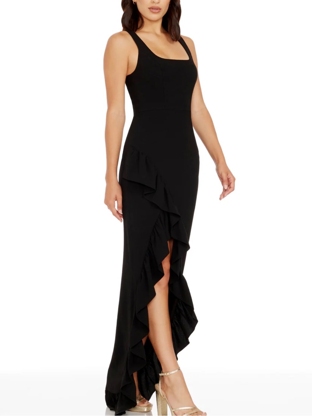 Dress the Population Charlene Black High-Low Ruffle Maxi Dress